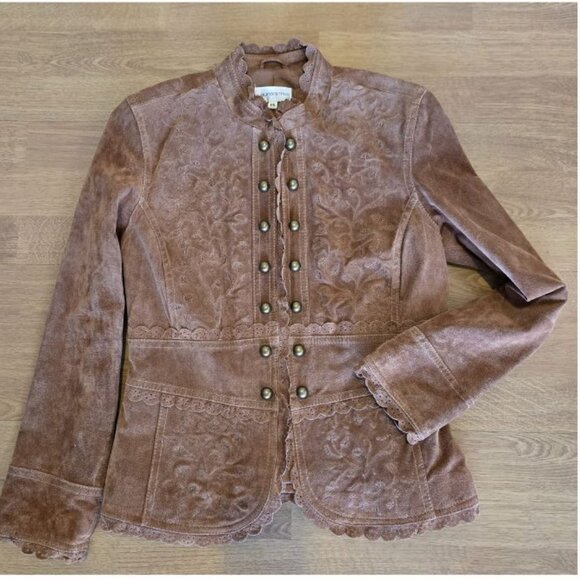 Vintage Vibe Brown Suede Genuine Leather jacket Small Petite - Picture 3 of 10